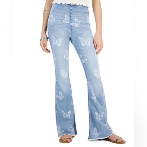 No Boundaries Denim - No Boundaries Light Blue Wide Leg Jeans with Butterflies 🦋 Size XL(15-17)